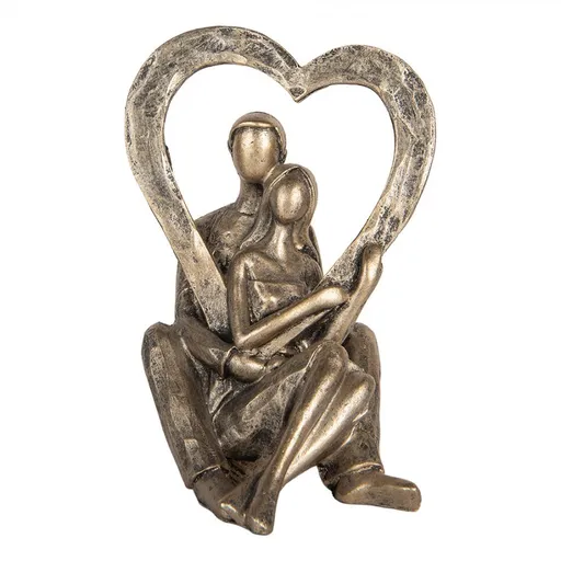 Bronzová antik dekorace zamilovaný pár držící srdce - 11*10*15 cm Clayre & Eef