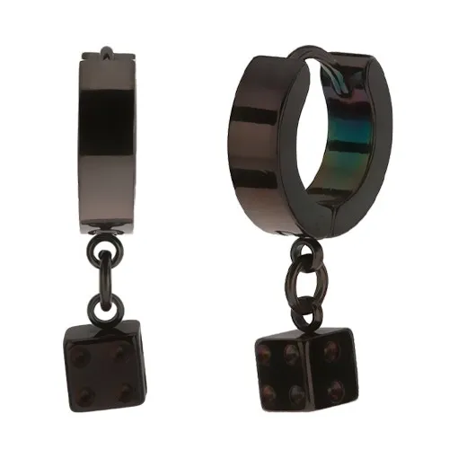 Kloubové ocelové náušnice, černá barva, lesklý povrch, hrací kostka