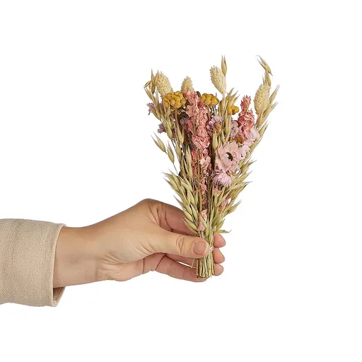 FLOWER MARKET Mini svazek sušených květin 18 cm - růžová