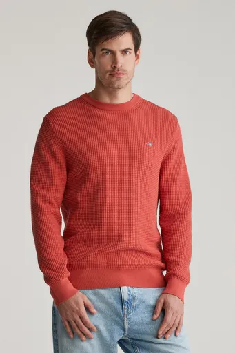 SVETR GANT TEXTURED COTTON C-NECK BRICK RED