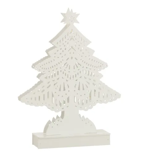 Dekorace bílý dřevěný stromek s led světýlky - 19*5*28 cm 19548