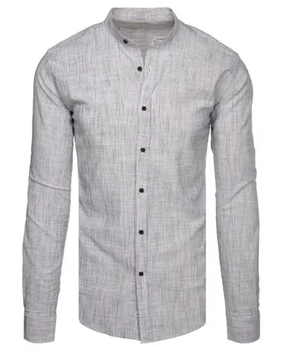 Pánská košile s stojáčkem a dlouhým rukávem, šedá