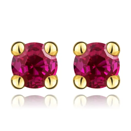 Puzetové náušnice ze žlutého zlata 585 - syntetický rubín růžový