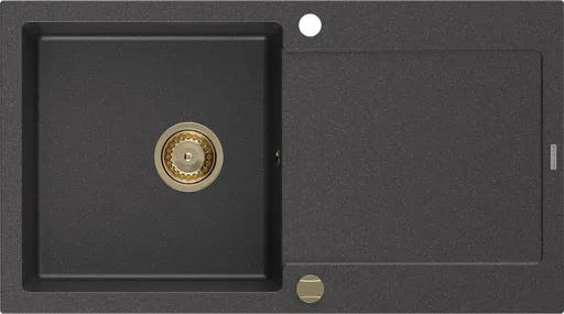 MEXEN/S Leo granitový dřez 1 s odkapávačem 900x500 mm, černá kropenatá,+ zlatý sifon 6501901010-76-G