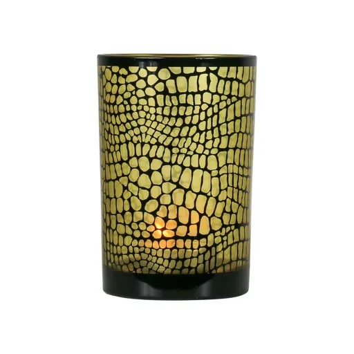 Hnědo černý skleněný svícen Croco na čajovou svíčku L - 12*12*18cm Mars & More