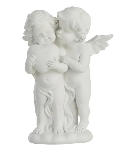 Bílá dekorace andílků se srdcem - 16*10*23 cm 86889