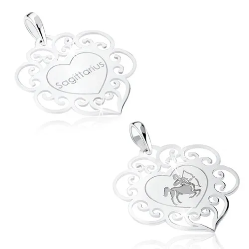 Přívěsek ze stříbra 925, srdíčko s ornamenty, znamení STŘELEC