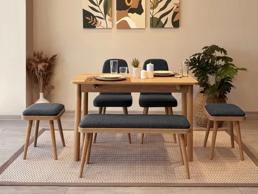 Jídelní set s rozkládacím stolem a židlemi (6 kusů) Vina Mini 03 1053 - Oak, Anthracite