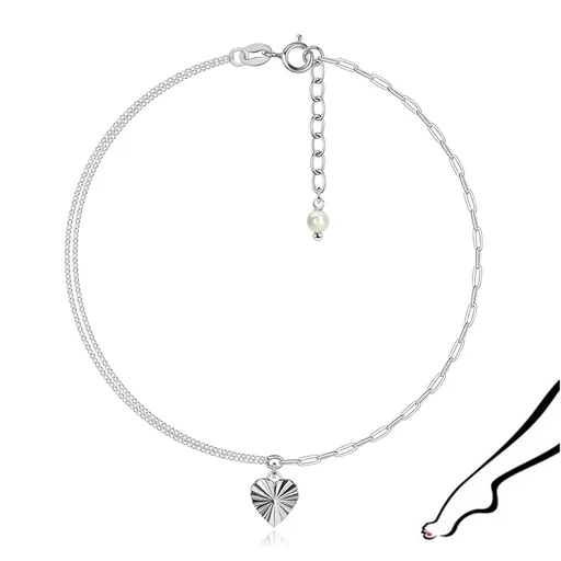 Stříbrný náramek 925 se srdcem a syntetickou perlou