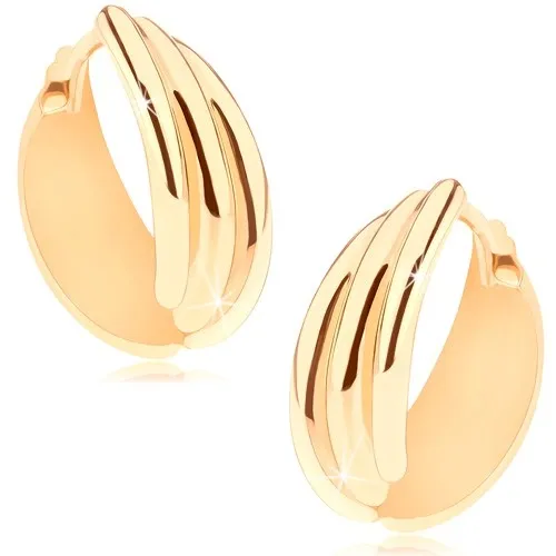 Kloubové náušnice ve žlutém 14K zlatě, kroužek ze tří zaoblených linií