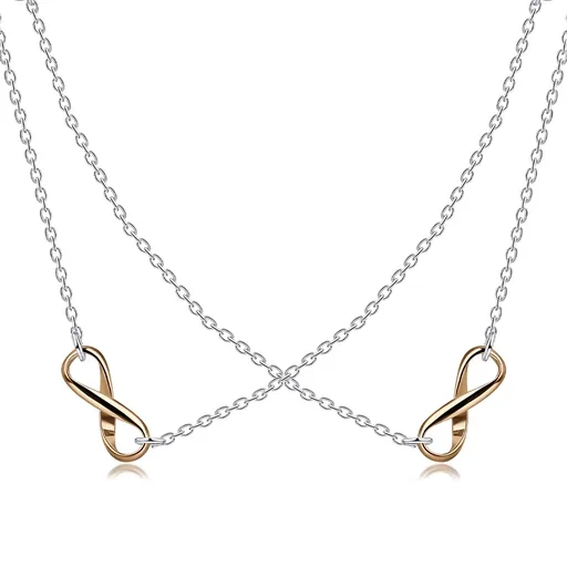 Dvojitý náhrdelník ze stříbra 925 - symboly nekonečna v růžovém zlatě