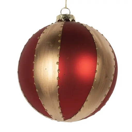 Červenozlatá skleněná vánoční ozdoba - 8*8 cm Clayre & Eef