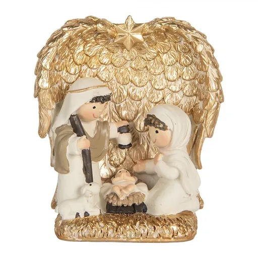 Zlatá antik vánoční dekorace Betlém v andělských křídlech - 12*6*13 cm 6PR5898