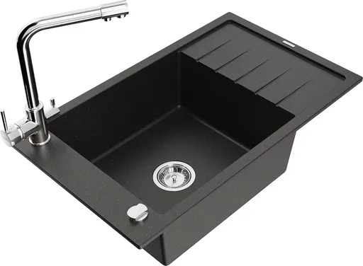 MEXEN/S Elias granitový dřez 1-miska včetně baterie Duero, černá/zlatá metalik 6511-75-671600-00