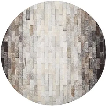 Kulatý kožený patchworkový koberec ? 140 cm hnědý a béžový DUTLAR, 236932 (beliani_236932)