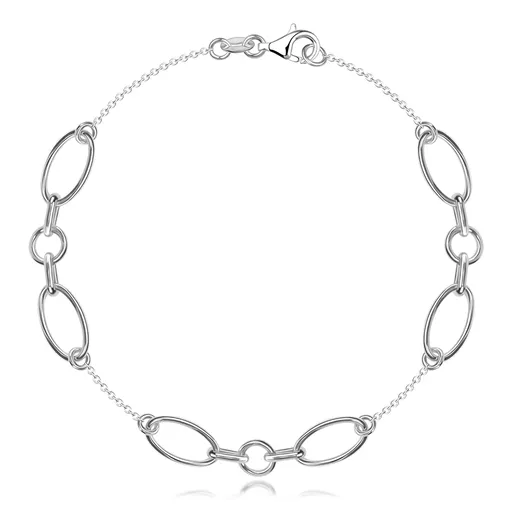 Řetízek na ruku ze stříbra - ovály a kroužky