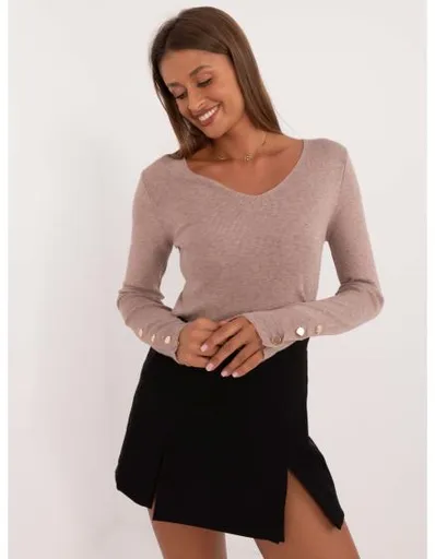 Dámský svetr se směsí viskózy tmavě béžový