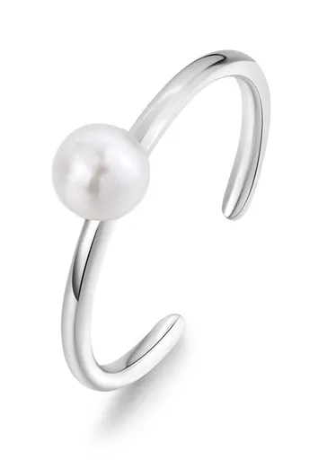 S'Agapõ Ocelový otevřený prsten s umělou perlou Wisdom SWI31