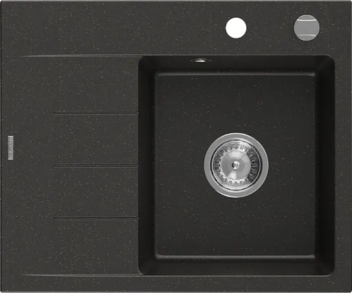 MEXEN Ben granitový dřez 1 s odkapávačem pravý 600 x 500 mm, černá/zlatá metalik, sifon chrom 6523605000-75