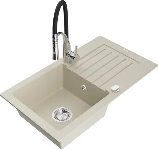 MEXEN/S Pablo granitový dřez 1 s odkapávačem včetně baterie Aster, béžová 6510-69-73450-07