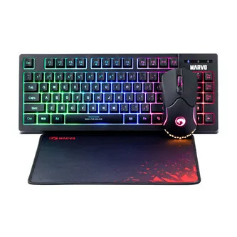 Marvo CM310 EN RGB sada klávesnice drátová (USB) US, černá s herní myší a podložkou, herní, membránová typ podsvícená
