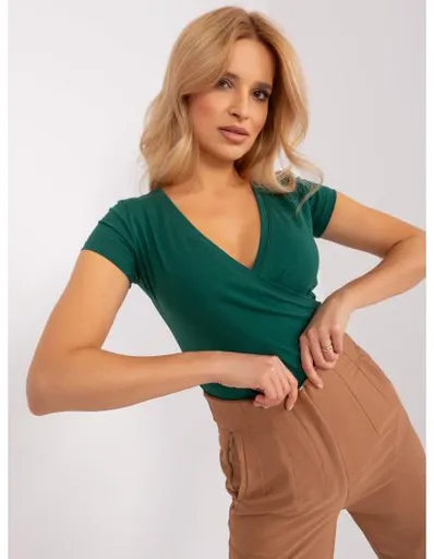 Dámské tričko basic RUE PARIS tmavě zelené