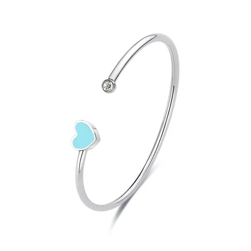 S'Agapõ Otevřený pevný náramek Srdce s krystalem Click SCK237