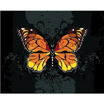 Diamondi - Diamantové malování - ORANŽOVÝ MOTÝL NA ČERNÉM POZADÍ, 40x50 cm, Vypnuté plátno na rám (606241B)