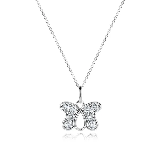 Stříbrný náhrdelník 925, přívěsek obrys motýla vykládaný zirkony