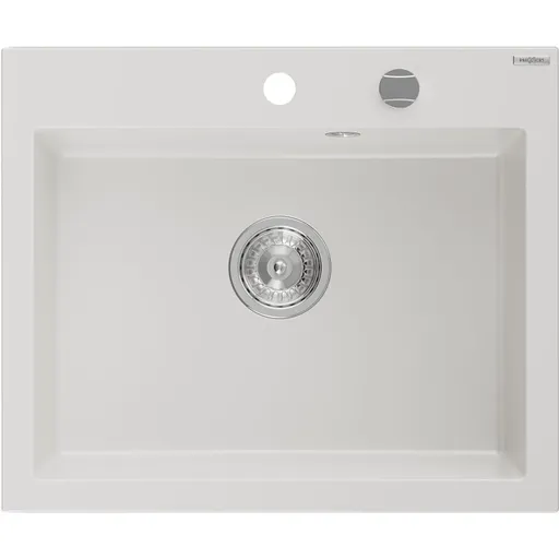 MEXEN Elix granitový dřez 1-miska 600 x 500 mm, bílá, sifon chrom 6525601005-20