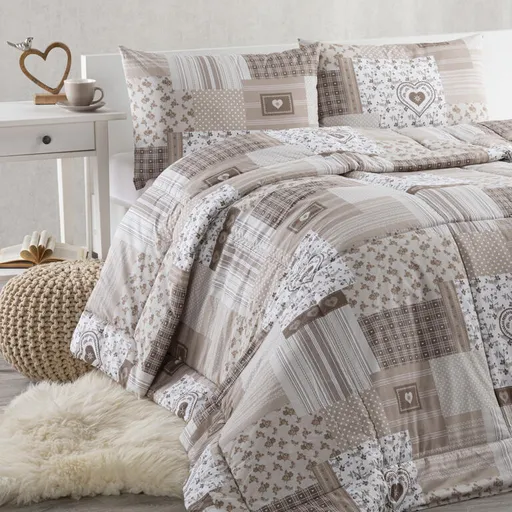 Letní sada peřiny a polštáře PATCHWORK, béžová