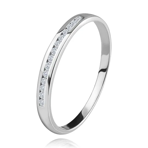 Briliantový prsten v bílém 14K zlatě - blýskavá linie drobných čirých diamantů - Velikost: 54