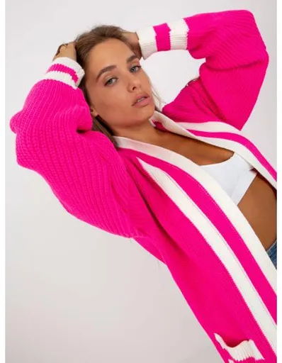 Fluo růžový volný kardigan bez zapínání RUE PARIS