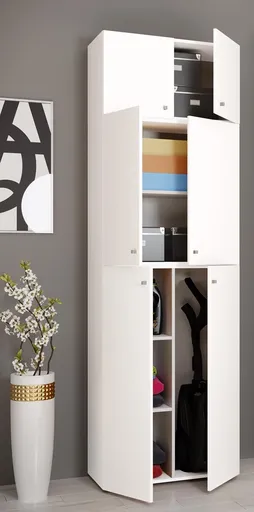 VCM Úklidová skříňka Lona XXL s otočnými dveřmi s nástavcem, bílá