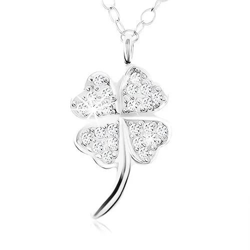 Náhrdelník, stříbro 925, třpytivý čtyřlístek pro štěstí, lesklý stonek