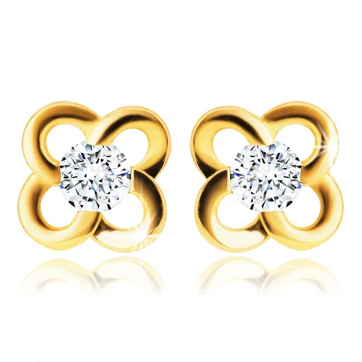 Náušnice ze zlata 585 - květ s čirým zirkonem, oblé okvětní lístky