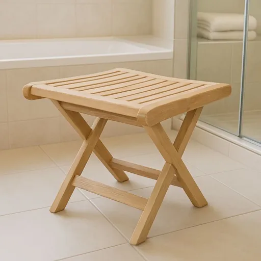 Skládací teakový stolička Divero do koupelny, 45 cm