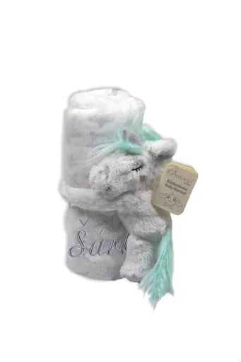 Jednorožec s plyšovou dekou s výšivkou