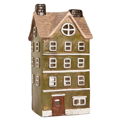Zelený domek svícen na čajovou svíčku Homely - 20*17*39 cm Clayre & Eef