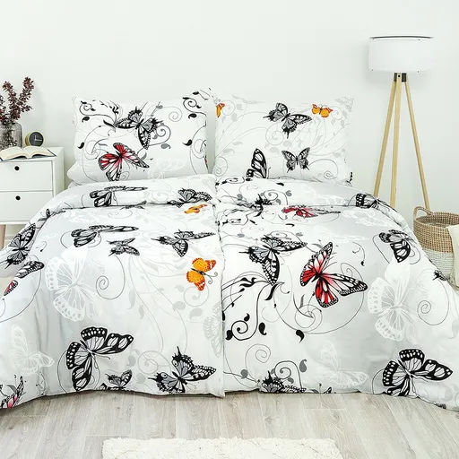 Stanex Bavlněné povlečení Motýl bílá, 140 x 220 cm, 70 x 90 cm