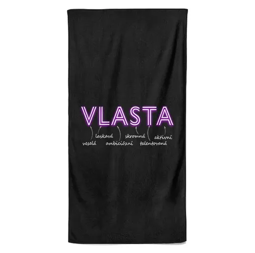 Osuška Ženská jména – NEON (Jméno: Vlasta, Velikost osušky: 100x170cm)