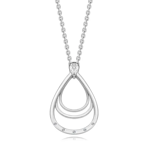 Briliantový náhrdelník ze stříbra 925 - trojitý obrys slzy, kulaté brilianty