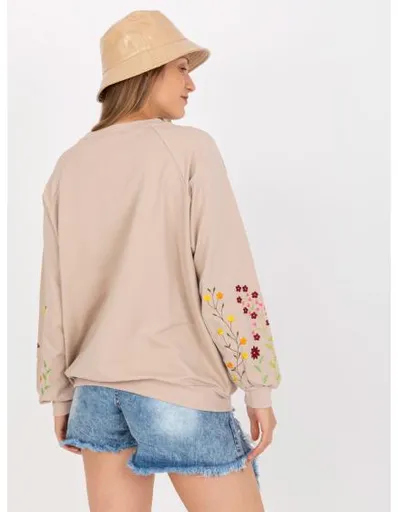 Dámská mikina bez kapuce s výšivkou na rukávech RUE PARIS béžová