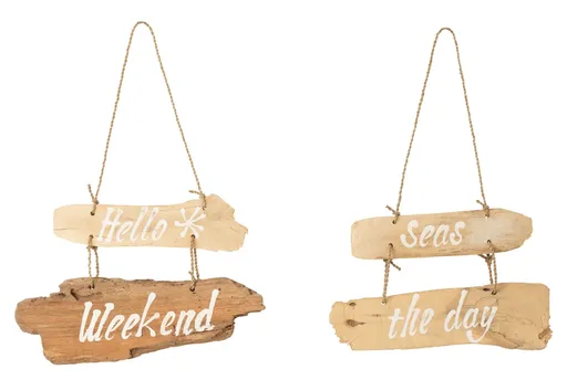 2ks závěsná dřevěná cedule Hello Weekend, Seas the Day - 30*5*20 cm J-Line by Jolipa