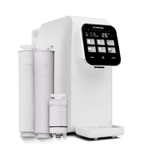 Klarstein AquaLine 3L, čistička vody, 5stupňová filtrace, objem 3 l, 6 různých stupňů teplot vody, bílá barva
