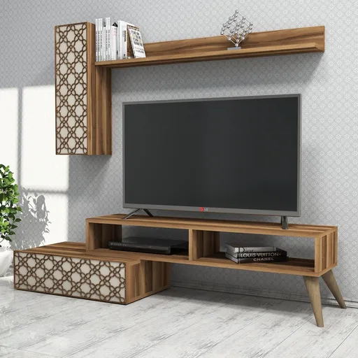 TV stěna / Sestava pod TV Planet - Walnut, Cream