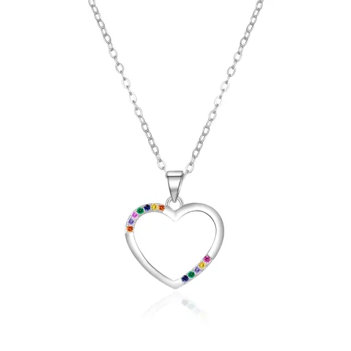 Agato Stříbrný náhrdelník Srdíčko s barevnými zirkony AGT-N042C (řetízek, přívěsek)