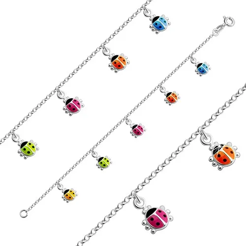 Dětský stříbrný 925 náramek - puntíkované berušky s glazurou různé barvy