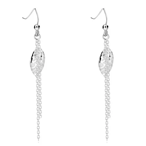 Stříbrné náušnice 925 - ozdobně tvarovaný list, dva řetízky, africký háček