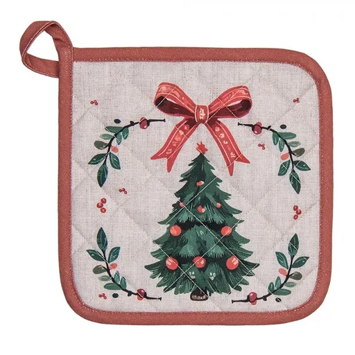 Béžová bavlněná chňapka podložka se stromky Christmas Harmony - 20*20 cm Clayre & Eef